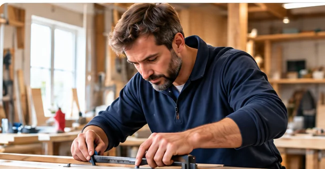 Un menuisier travaille le bois dans son atelier